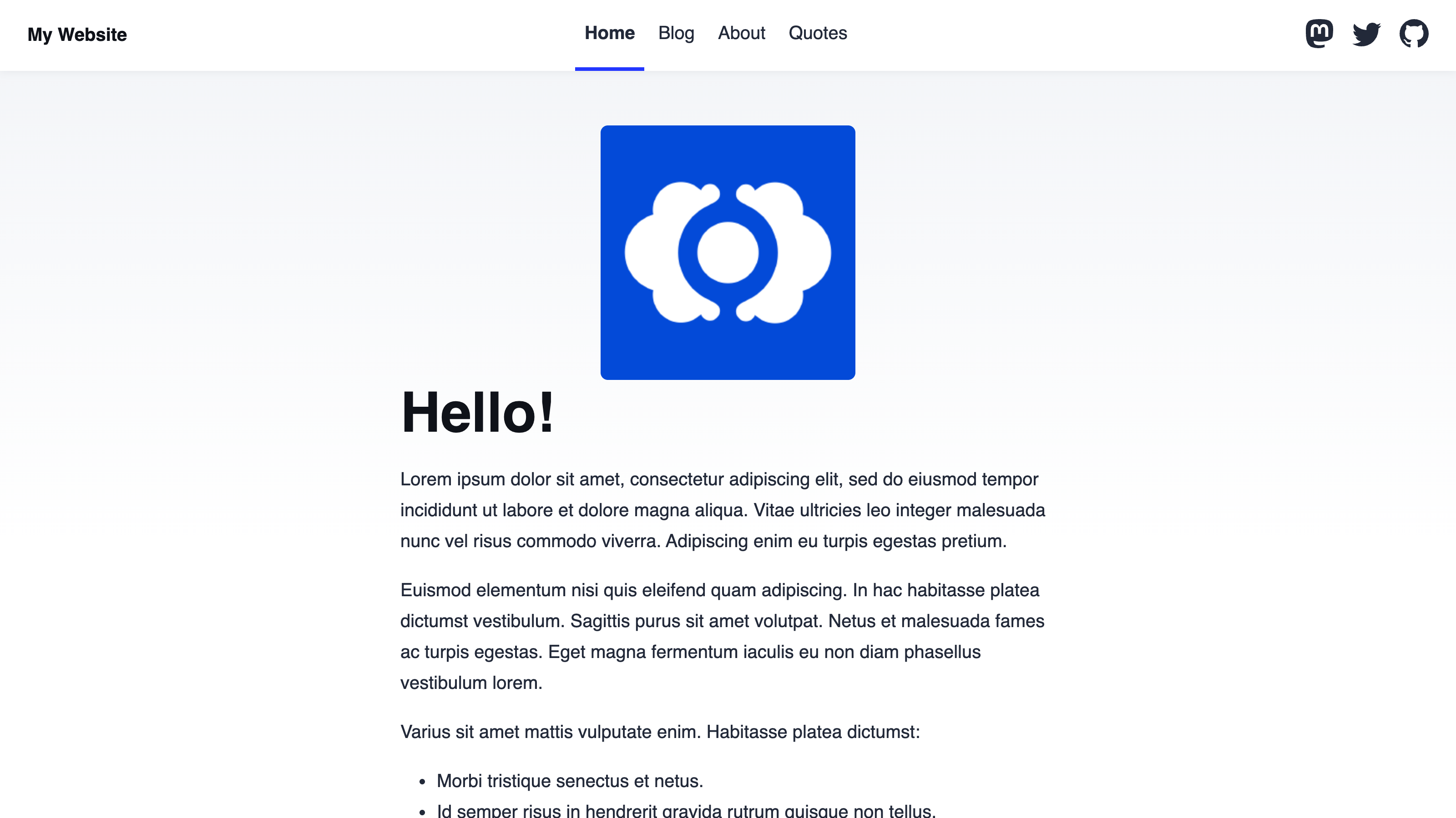 The home page A screenshot of the home page on our Astro website shows a header image, title, and content.