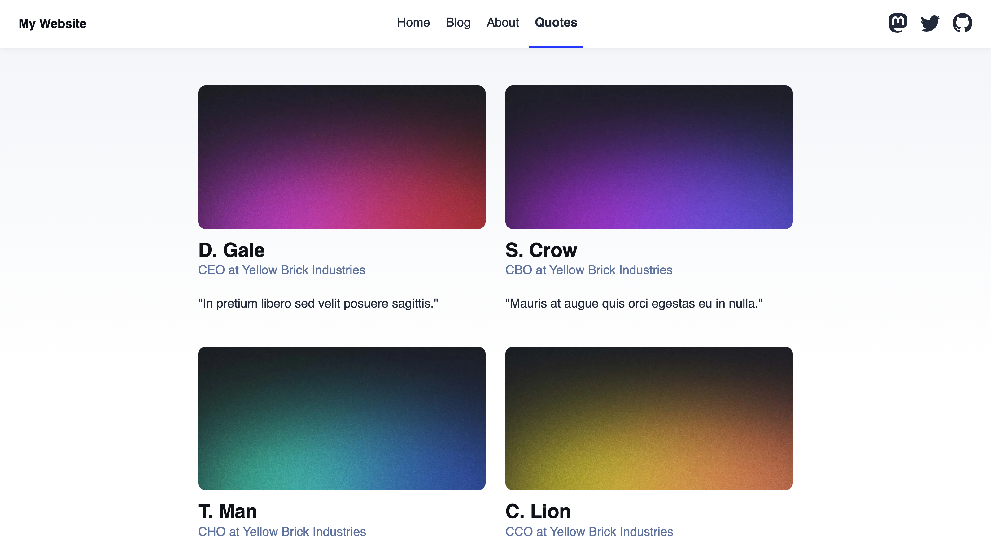 A screenshot of the quotes page on our Astro website shows four items, each with an image, title, author, and quote.