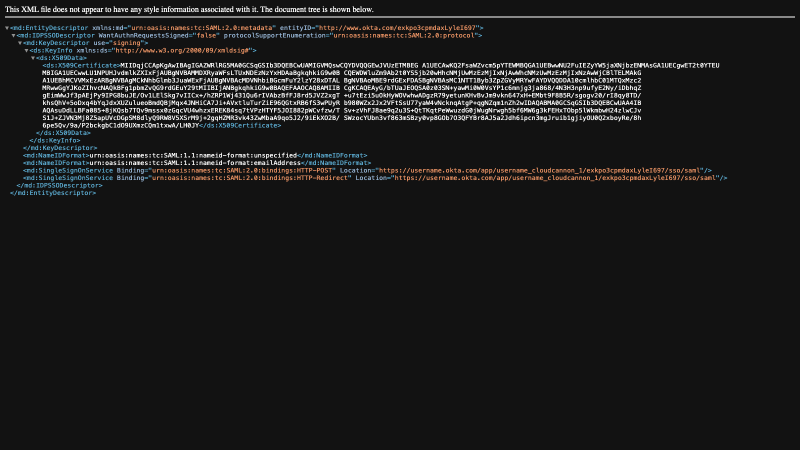 The XML file A screenshot of the XML metadata file open in an Internet browser.