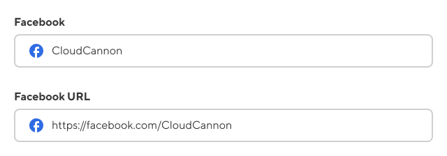 Screenshot of a two Facebook input. The first input uses a Facebook username, and the second input uses a full URL to a Facebook page as values