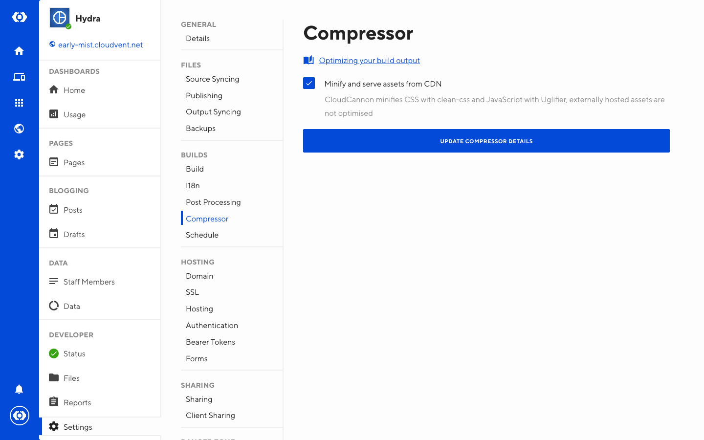 Screenshot of compressor settings screen