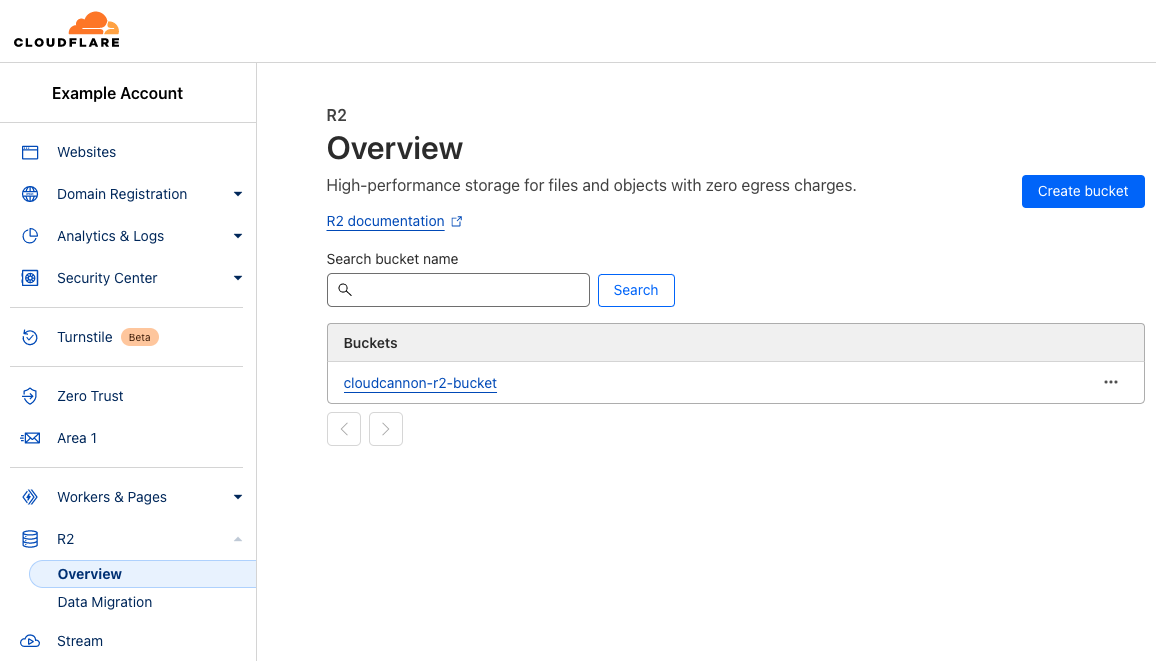 Screenshot of R2 section of the Cloudflare dashboard