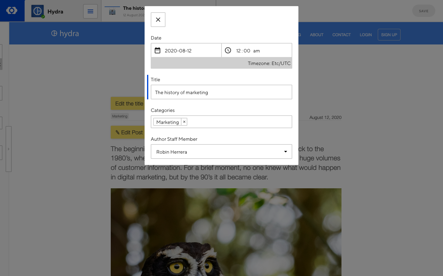 Screenshot of a modal style editor link in the CloudCannon visual editor