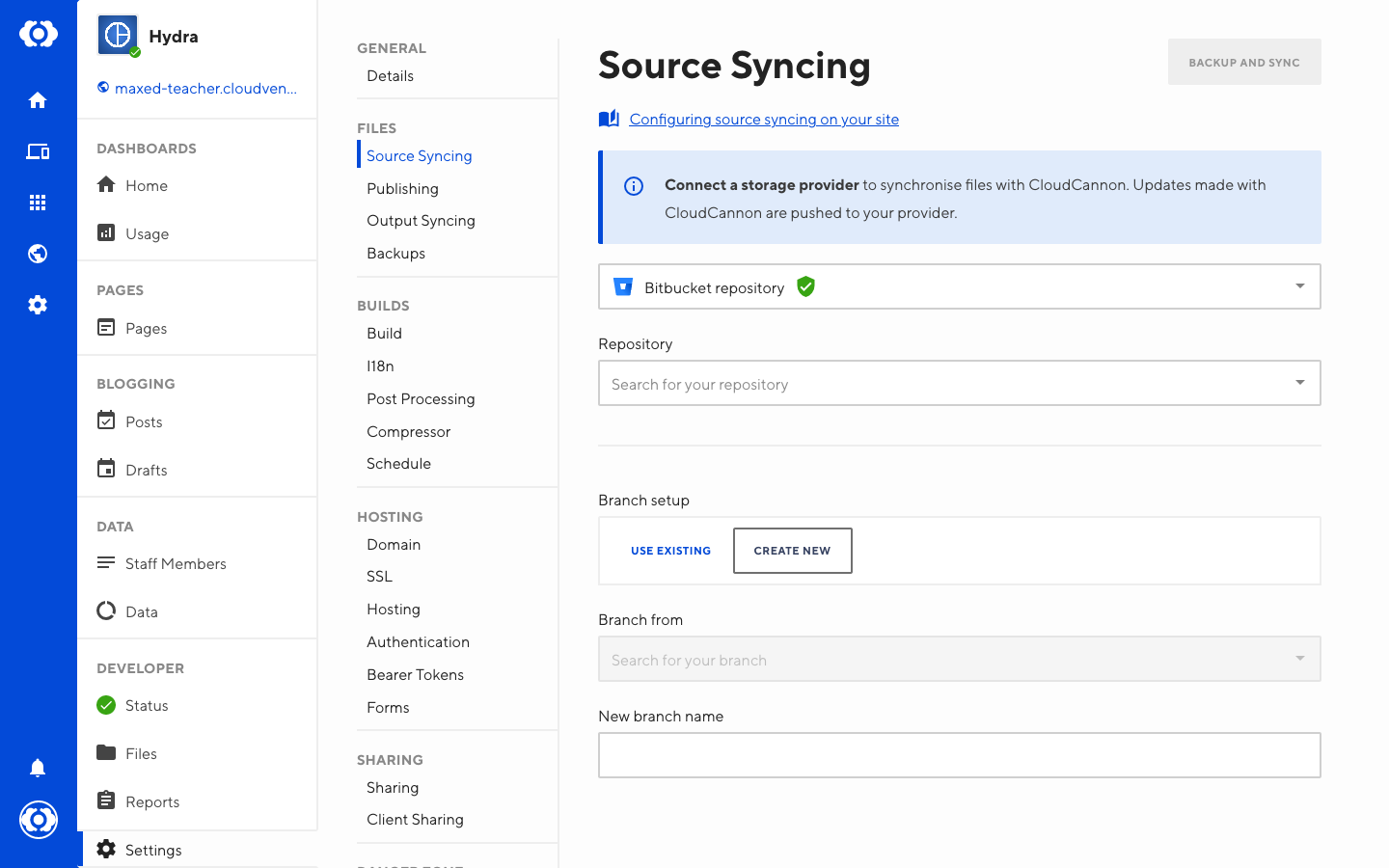Selecting your Bitbucket repository to sync