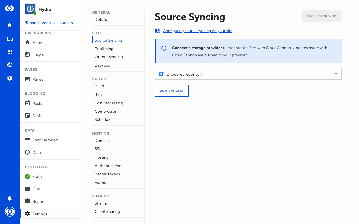 Selecting Bitbucket as your source provider