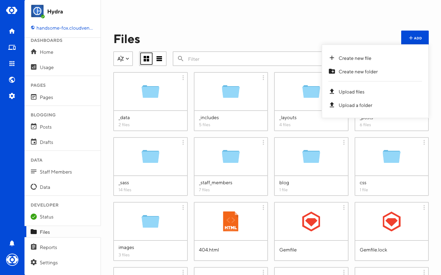 Adding files to your site using the file browser