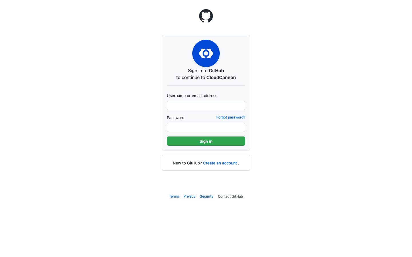 GitHub authentication screen