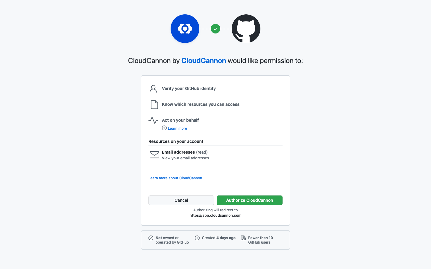 GitHub connection screen