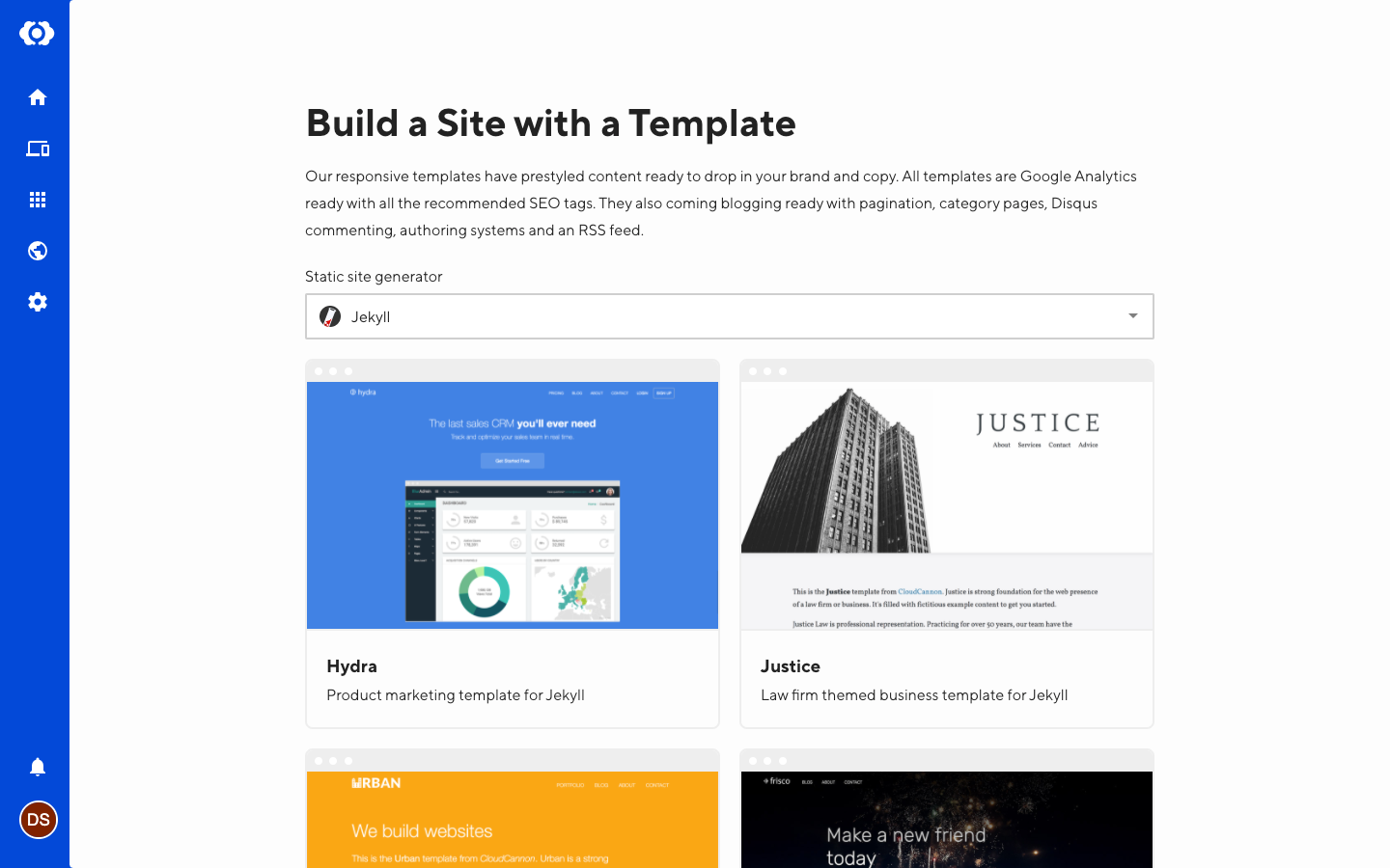 Building a site from one of our templates.