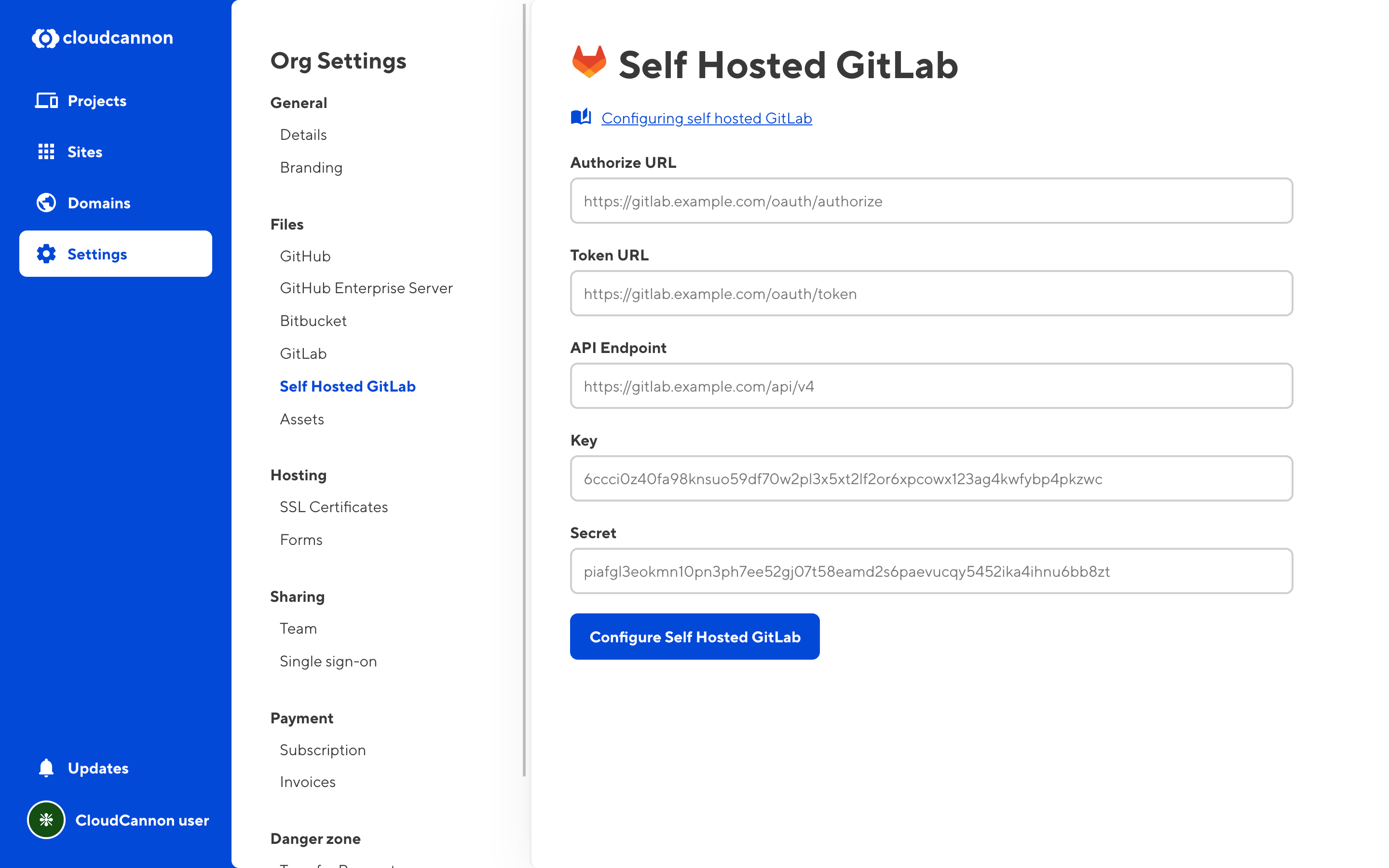Self hosted GitLab entry interface