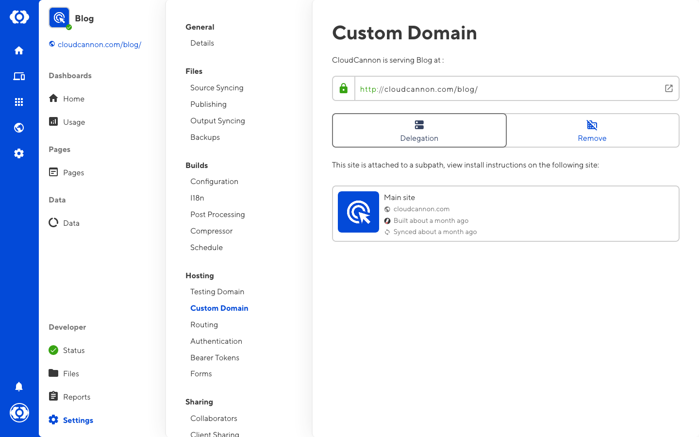 Screenshot of Domain interface with no domain set