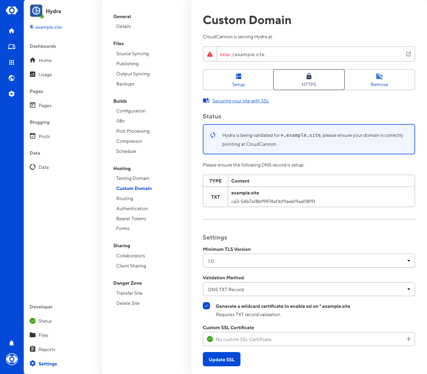 Screenshot of HTTPS Settings interface