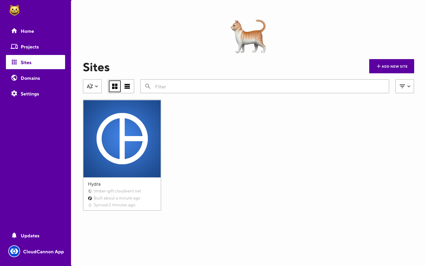 Screenshot of Sites list with custom branding