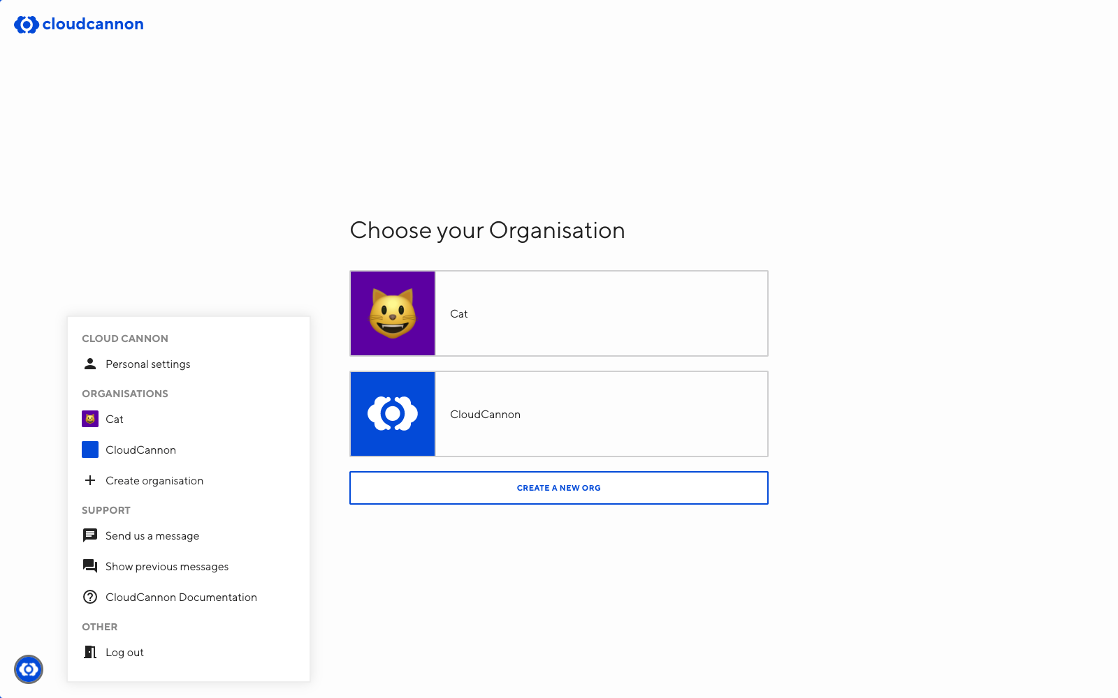 Screenshot of Organization list with context menu open