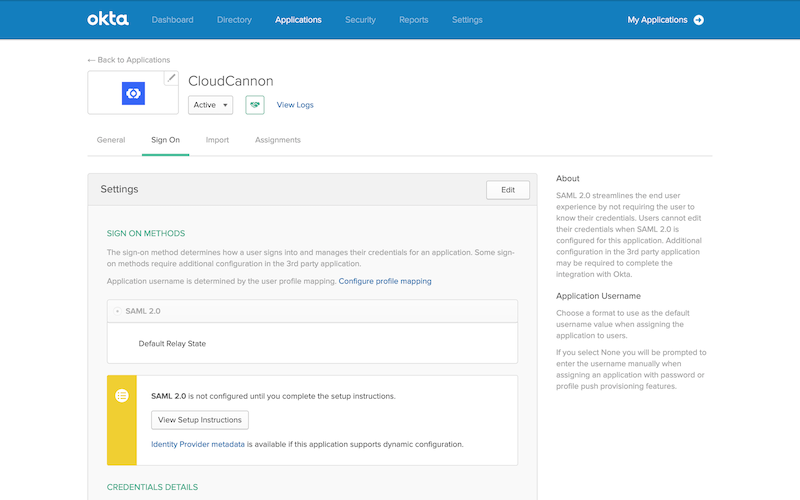 Screenshot of Okta SAML configuration interface