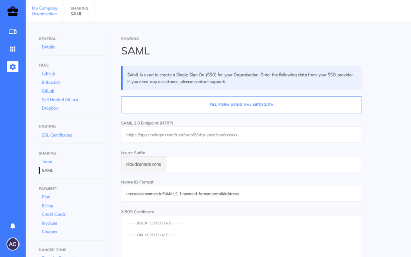Screenshot of SAML update interface