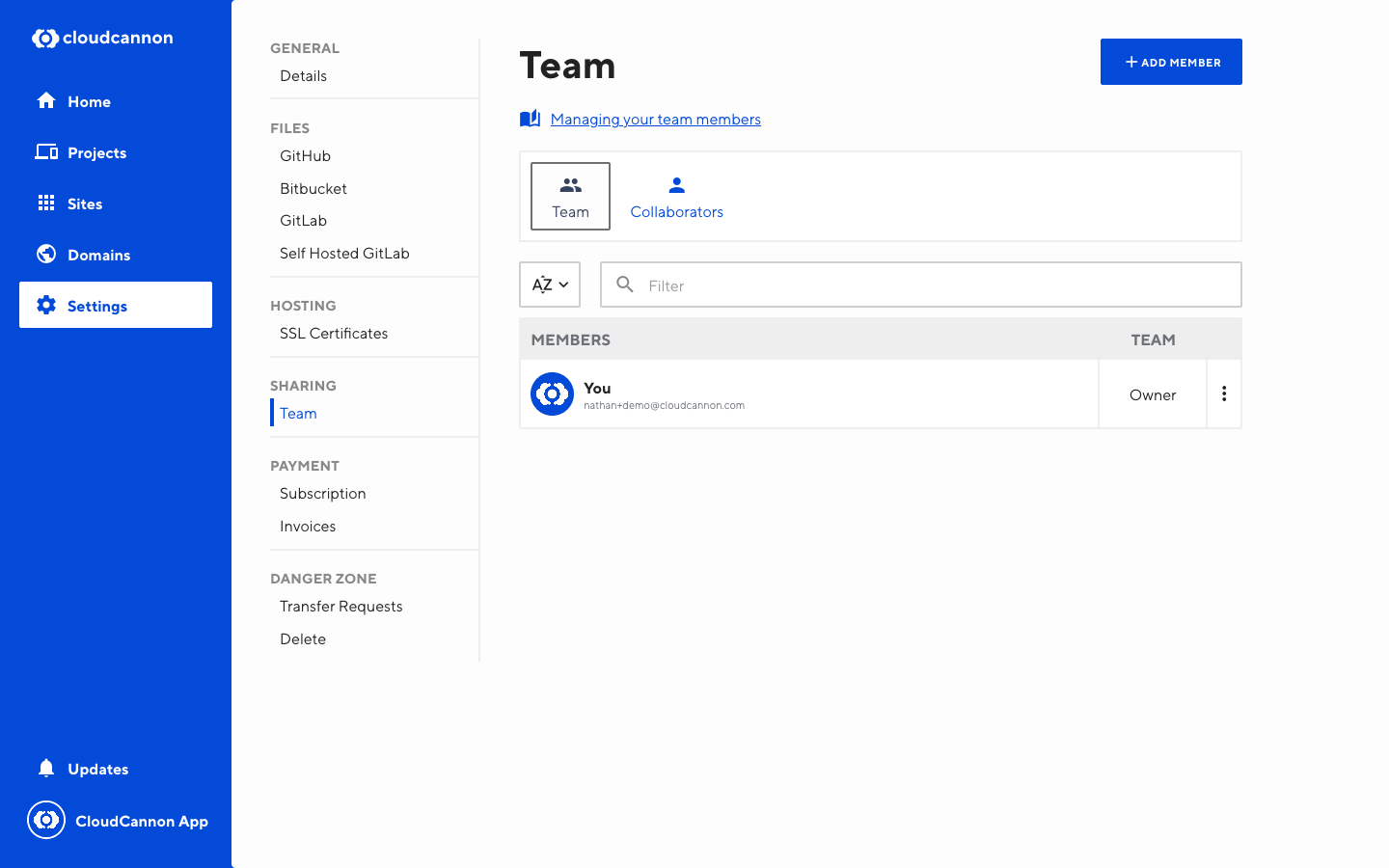 Screenshot of Organization team interface