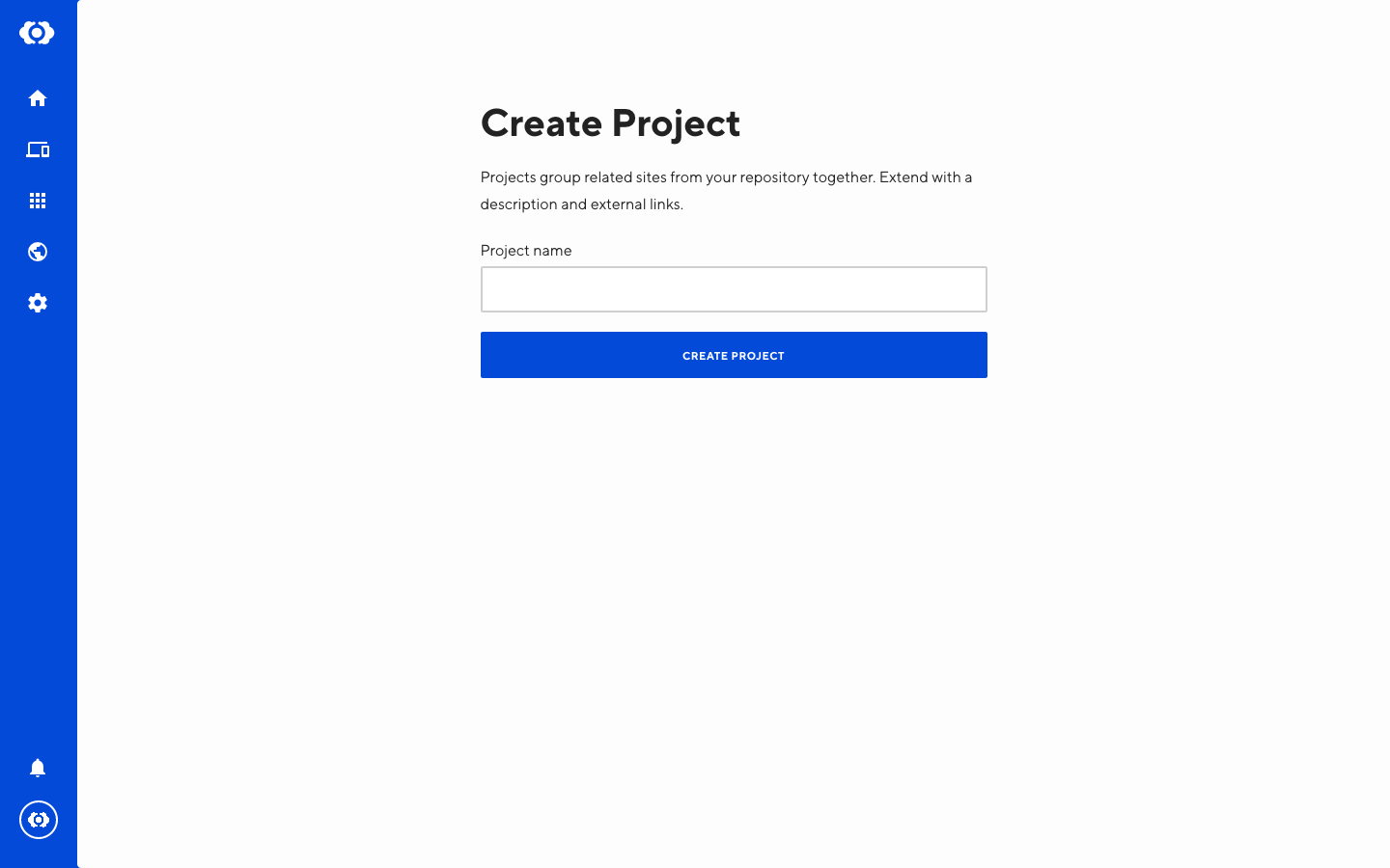 Screenshot of Project creation interface