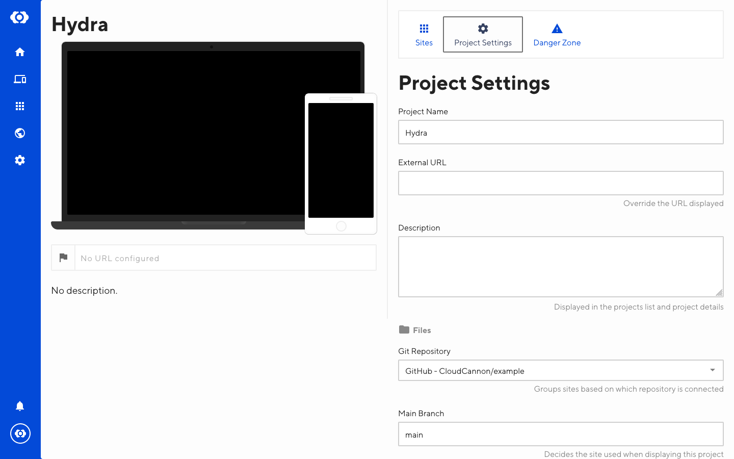 Screenshot of Project Settings interface