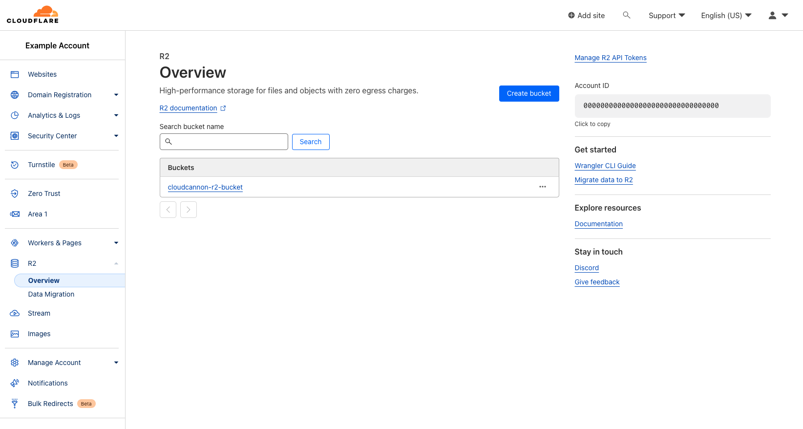 Screenshot of the Cloudflare R2 dashboard overview