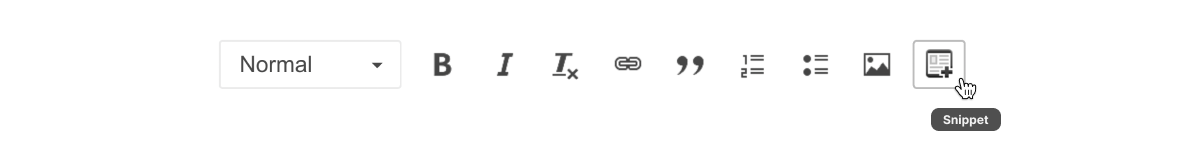 The CloudCannon Content Editor toolbar with a cursor hovering over the "Snippet" button